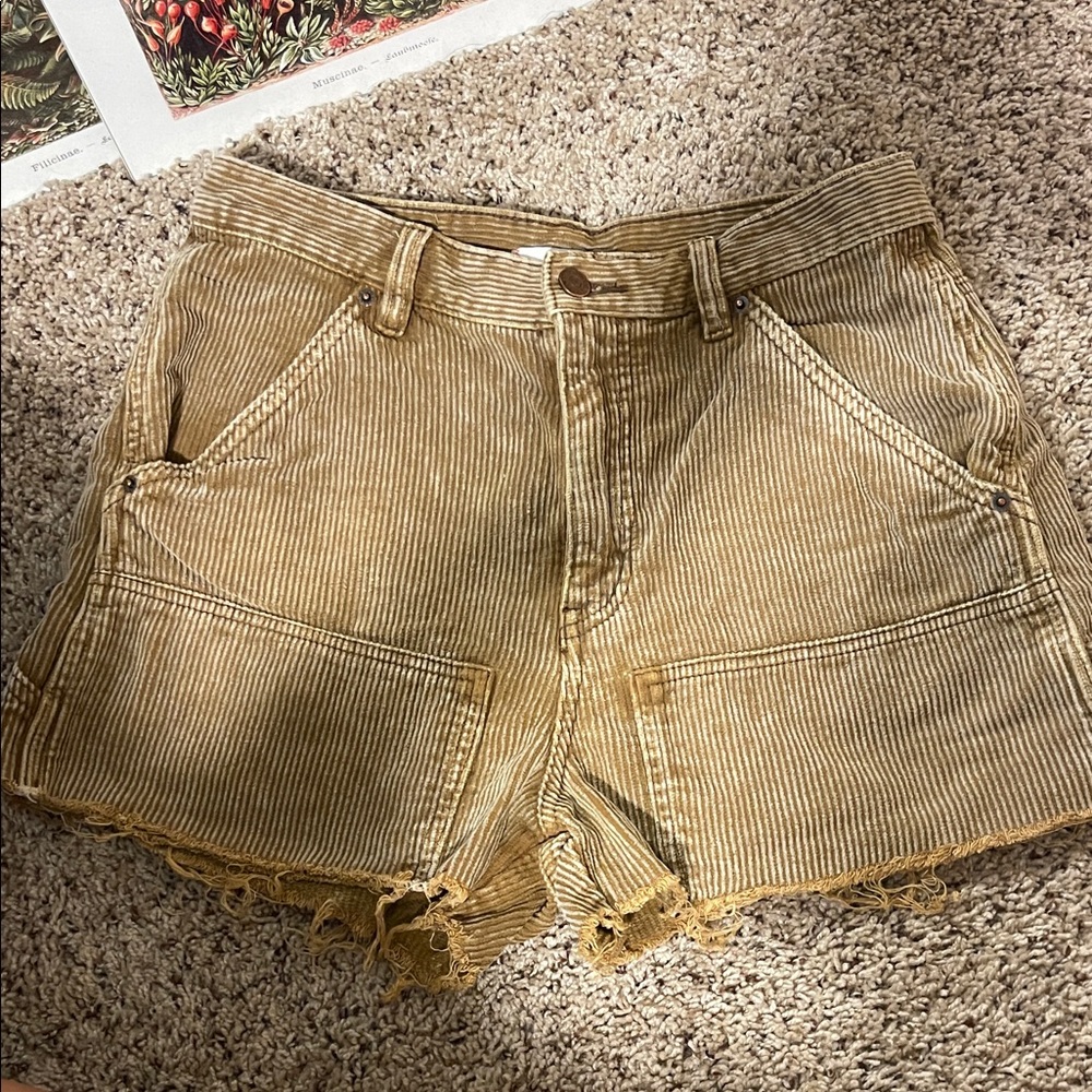 BDG High Waist Corduroy Striped Shorts - Tan